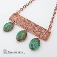 Copper Necklace with African Turquoise  Stones - Artisan Handcrafted Modern Chic Bohemian Jewelry