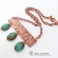 Copper Necklace with African Turquoise  Stones - Artisan Handcrafted Modern Chic Bohemian Jewelry