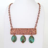 Copper Necklace with African Turquoise  Stones - Artisan Handcrafted Modern Chic Bohemian Jewelry