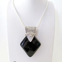 Sterling Silver Necklace with Faceted Black Onyx Gemstone - Unique Jewelr