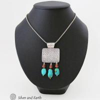 Sterling Silver Necklace with Turquoise and Bronze Pearls