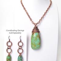 Kingman Turquoise Pendant with Textured Copper Chain - American Turquoise Jewelr