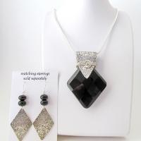Sterling Silver Necklace with Faceted Black Onyx Gemstone - Unique Jewelr