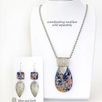Sterling Silver Dangle Earrings with Orange & Blue Sodalite Natural Stones