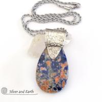 Orange Blue Sodalite Sterling Silver Necklace - Unique Gemstone Jewelry