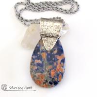 Orange Blue Sodalite Sterling Silver Necklace - Unique Gemstone Jewelry