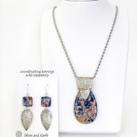 Orange Blue Sodalite Sterling Silver Necklace - Unique Gemstone Jewelry