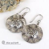 Modern Edgy Sterling Silver Earrings with Hammered Organic Texture