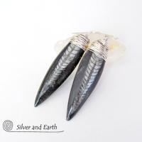 Orthoceras Fossil Earrings Wrapped in Sterling Silver - Ancient Fossil Jewelry