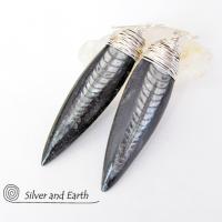 Orthoceras Fossil Earrings Wrapped in Sterling Silver - Ancient Fossil Jewelry