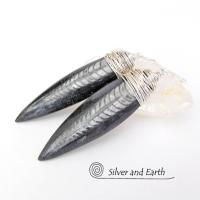 Orthoceras Fossil Earrings Wrapped in Sterling Silver - Ancient Fossil Jewelry