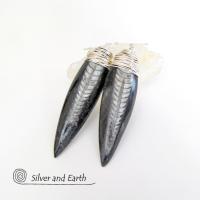 Orthoceras Fossil Earrings Wrapped in Sterling Silver - Ancient Fossil Jewelry