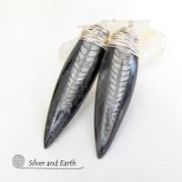 Orthoceras Fossil Earrings Wrapped in Sterling Silver - Ancient Fossil Jewelry
