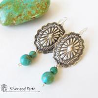 Sterling Silver Concho Earrings with Turquoise - Southwestern Silver Jewelry