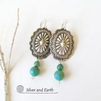 Sterling Silver Concho Earrings with Turquoise - Southwestern Silver Jewelry