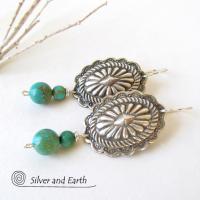 Sterling Silver Concho Earrings with Turquoise - Southwestern Silver Jewelry