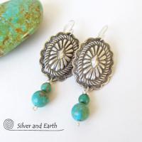 Sterling Silver Concho Earrings with Turquoise - Southwestern Silver Jewelry