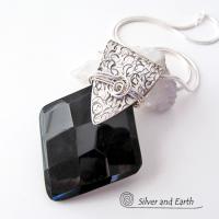 Sterling Silver Necklace with Faceted Black Onyx Gemstone - Unique Jewelr