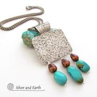 Sterling Silver Necklace with Turquoise and Bronze Pearls