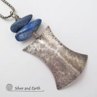 Lapis Lazuli Sterling Silver Necklace - Ethnic Tribal Inspired Jewelry