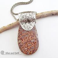 Birdseye Rhyolite Sterling Silver Necklace - Unique Natural Stone Jewelry