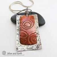 Mixed Metal Pendant Necklace with Textured Sterling Silver & Copper