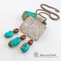 Sterling Silver Necklace with Turquoise and Bronze Pearls