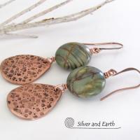 Natural Picasso Jasper Stone Earrings with Textured Copper Dangles