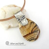 Picture Jasper Sterling Silver Pendant Necklace - Earthy Natural Stone Jewelry