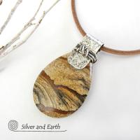 Picture Jasper Sterling Silver Pendant Necklace - Earthy Natural Stone Jewelry