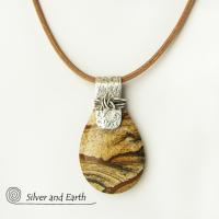 Picture Jasper Sterling Silver Pendant Necklace - Earthy Natural Stone Jewelry