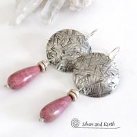 Sterling Silver Earrings with Pink Rhodonite Stones - Silver & Stone Jewelry