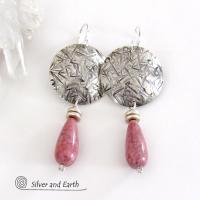 Sterling Silver Earrings with Pink Rhodonite Stones - Silver & Stone Jewelry