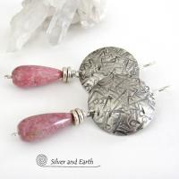 Sterling Silver Earrings with Pink Rhodonite Stones - Silver & Stone Jewelry