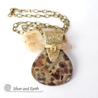 Poppy Jasper Necklace with Gold Brass - Unique Natural Stone Jewelry
