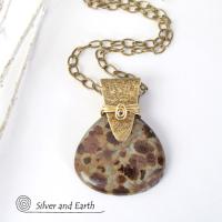 Poppy Jasper Necklace with Gold Brass - Unique Natural Stone Jewelry