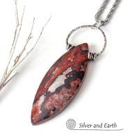 Large Brecciated Poppy Jasper Stone Necklace with Sterling Silver