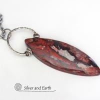 Large Brecciated Poppy Jasper Stone Necklace with Sterling Silver