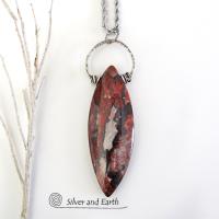 Large Brecciated Poppy Jasper Stone Necklace with Sterling Silver