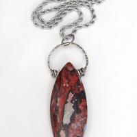 Large Brecciated Poppy Jasper Stone Necklace with Sterling Silver