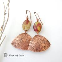 Copper Earrings with Red Creek Jasper Stones - Natural Earthy Jewelry