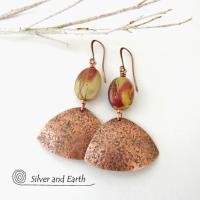 Copper Earrings with Red Creek Jasper Stones - Natural Earthy Jewelry