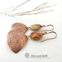 Copper Earrings with Red Creek Jasper Stones - Natural Earthy Jewelry