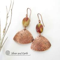 Copper Earrings with Red Creek Jasper Stones - Natural Earthy Jewelry