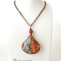 Red Creek Jasper Pendant Necklace - Copper Wire Wrapped Stone Jewelry