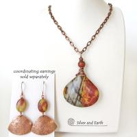 Red Creek Jasper Pendant Necklace - Copper Wire Wrapped Stone Jewelry
