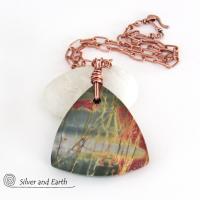 Red Creek Jasper Stone Pendant Necklace - Unisex Jewelry for Men or Women