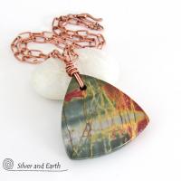 Red Creek Jasper Stone Pendant Necklace - Unisex Jewelry for Men or Women