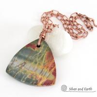 Red Creek Jasper Stone Pendant Necklace - Unisex Jewelry for Men or Women