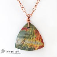 Red Creek Jasper Stone Pendant Necklace - Unisex Jewelry for Men or Women